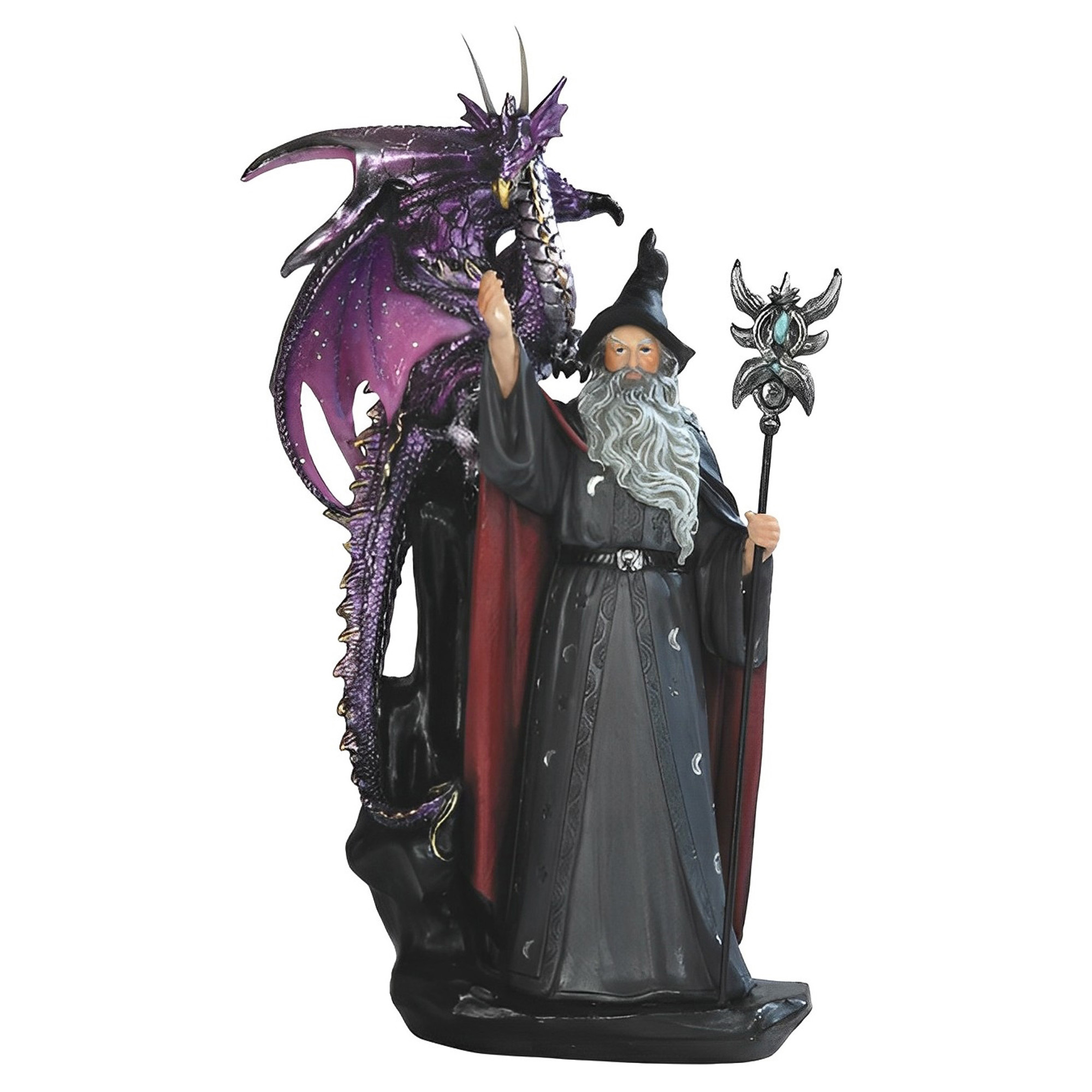 Home Decor Resin - Fantasy-Themed 11-Inch Wizard Figurine with Purple