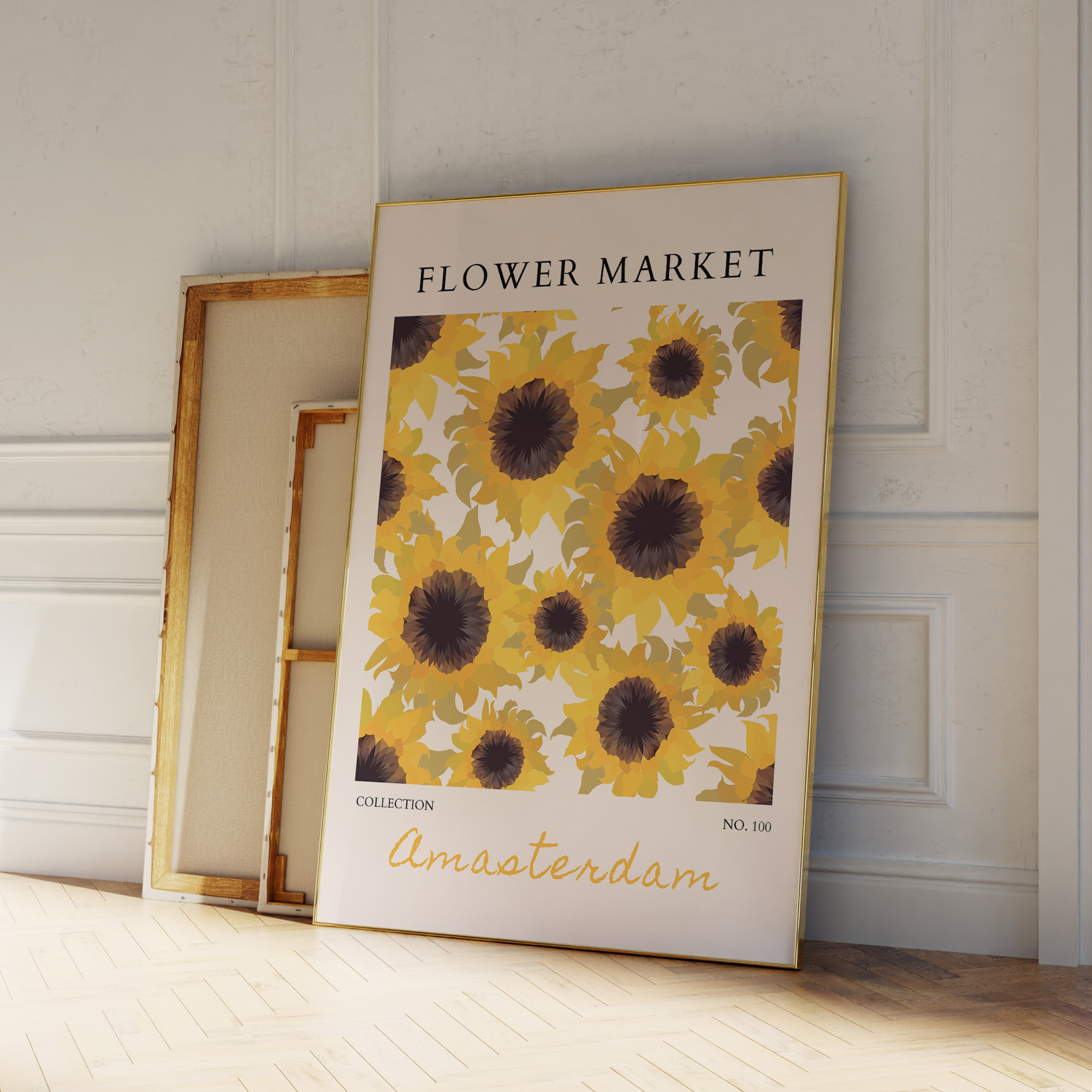 Home Decor Yellow - Modern Yellow Flowers Flower Market Wall