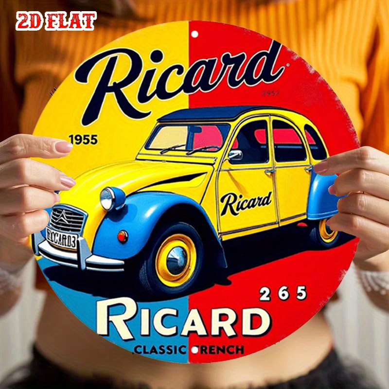 Home Decor Yellow - 2D Flat,Ricard Vintage Car Metal Tin