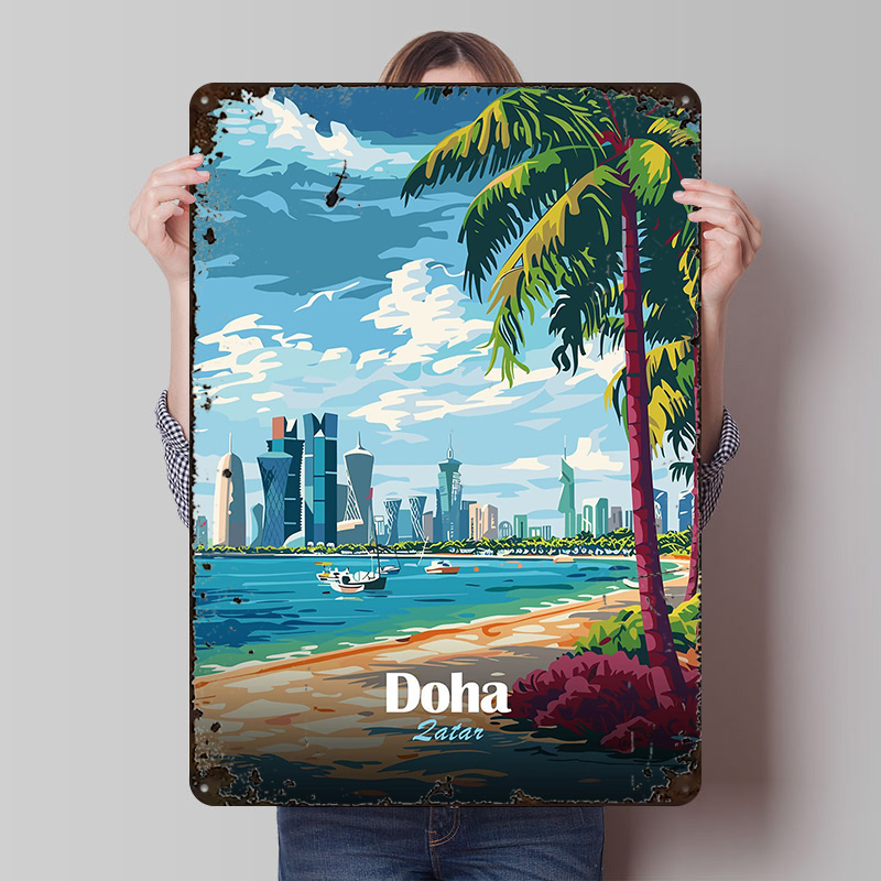 Home Decor Qatar - Doha Qatar: Beach and Skyline Printed