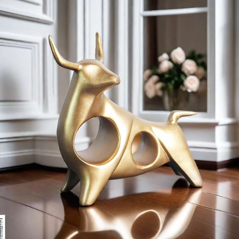 Abstract Sculpture Resin - Resin Gold Bull Statue Graffiti Bull