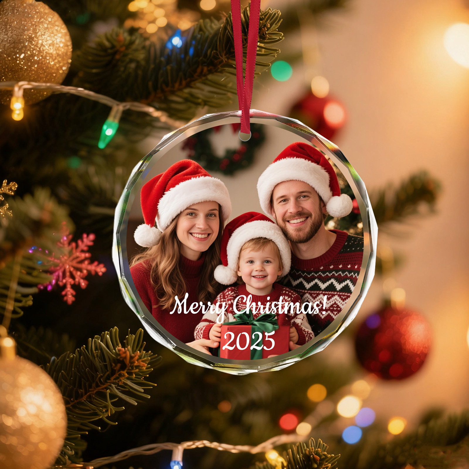 Home Decor Glass - Custom Christmas Photo Ornament,Personalized Xmas Gift