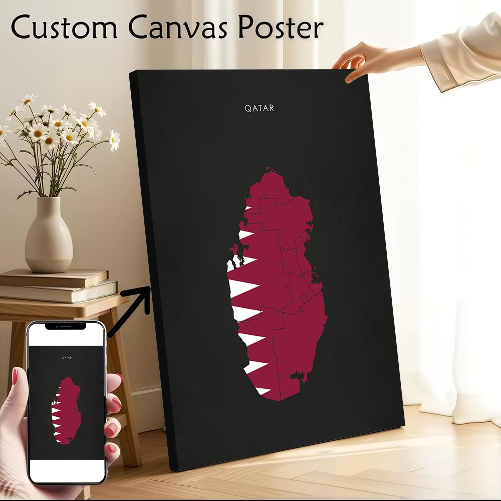 Home Decor Qatar - Qatar Flag Map Canvas Wall Art