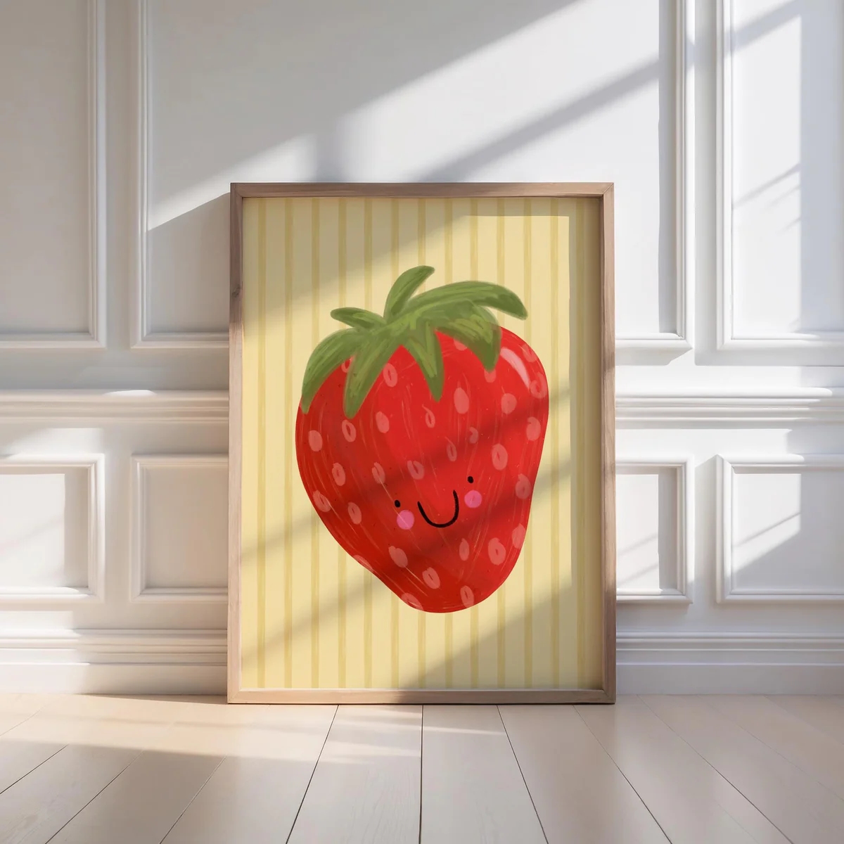 Home Decor Yellow - Cartoon Yellow Background And Strawberry Wall