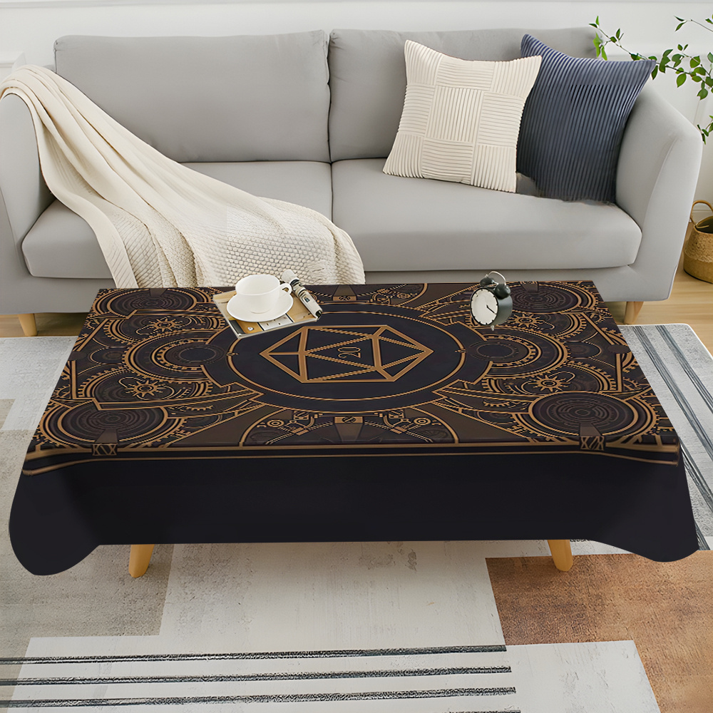 Home Decor Fabric - Steampunk Black Golden Gear Pattern Tablecloth