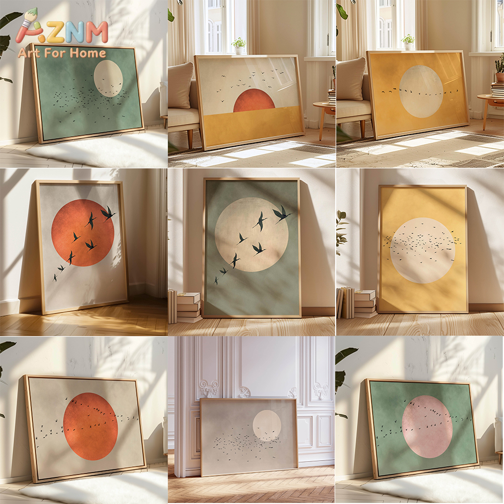 Home Decor Yellow - Sage Green Yellow Flock of Birds