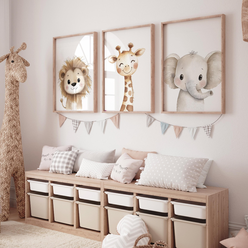 Watercolor Poster Print - 3pcs Safari Animal Nursery Prints Watercolor