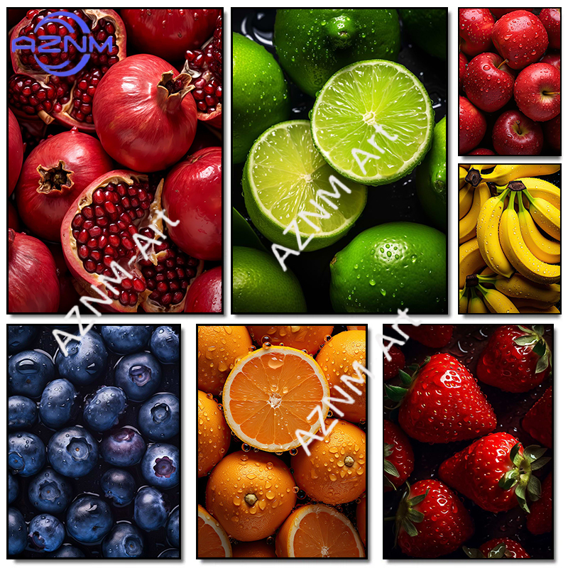Watercolor Poster Print - Food Fruit Series Orange Strawberry Apple
