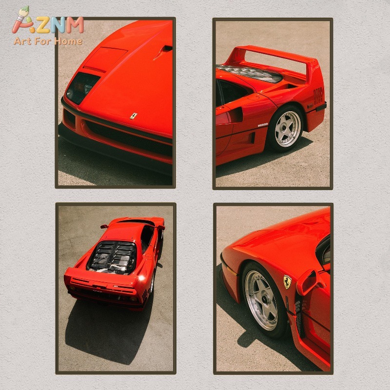 Watercolor Poster Print - AZNM Ferrari F40 Classic Supercar Canvas