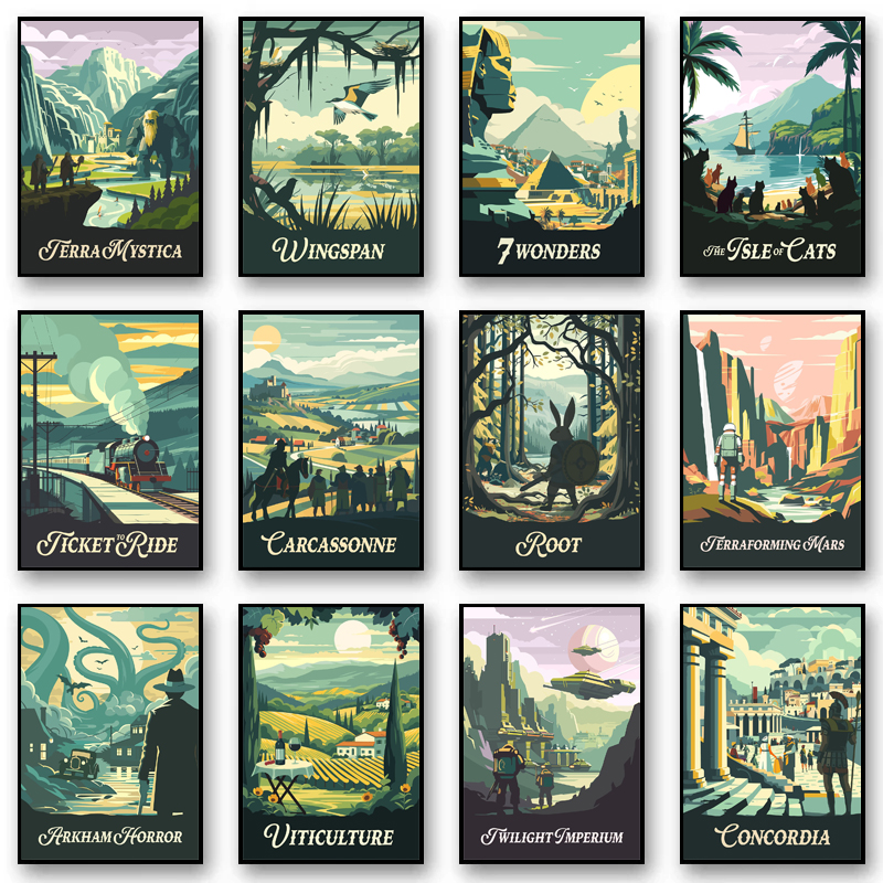 Watercolor Poster Print - Cartoon Abstract Game Scene Landscape Magic
