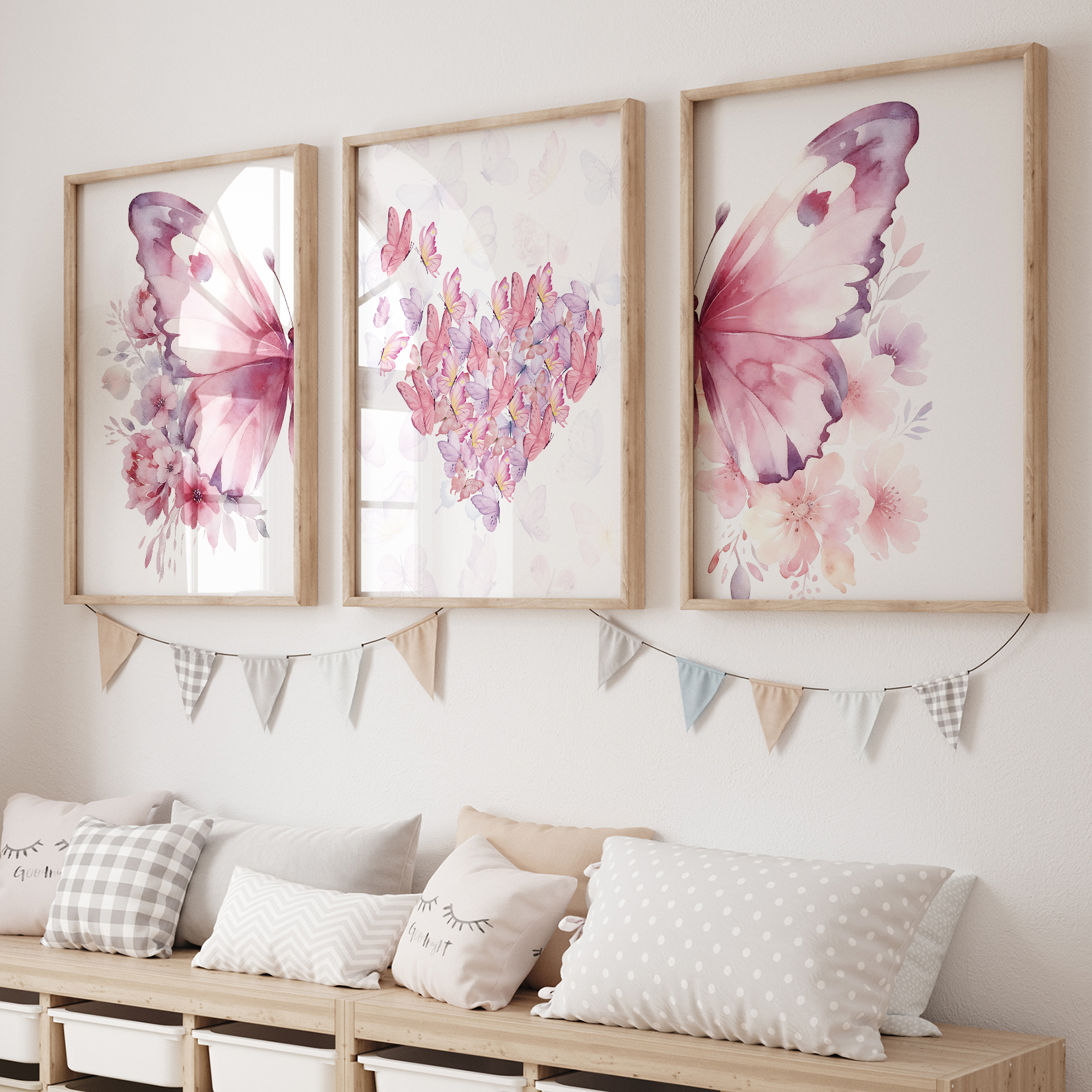 Home Decor Lovely Home - 3pcs Cartoon Children Pink Love Butterfly