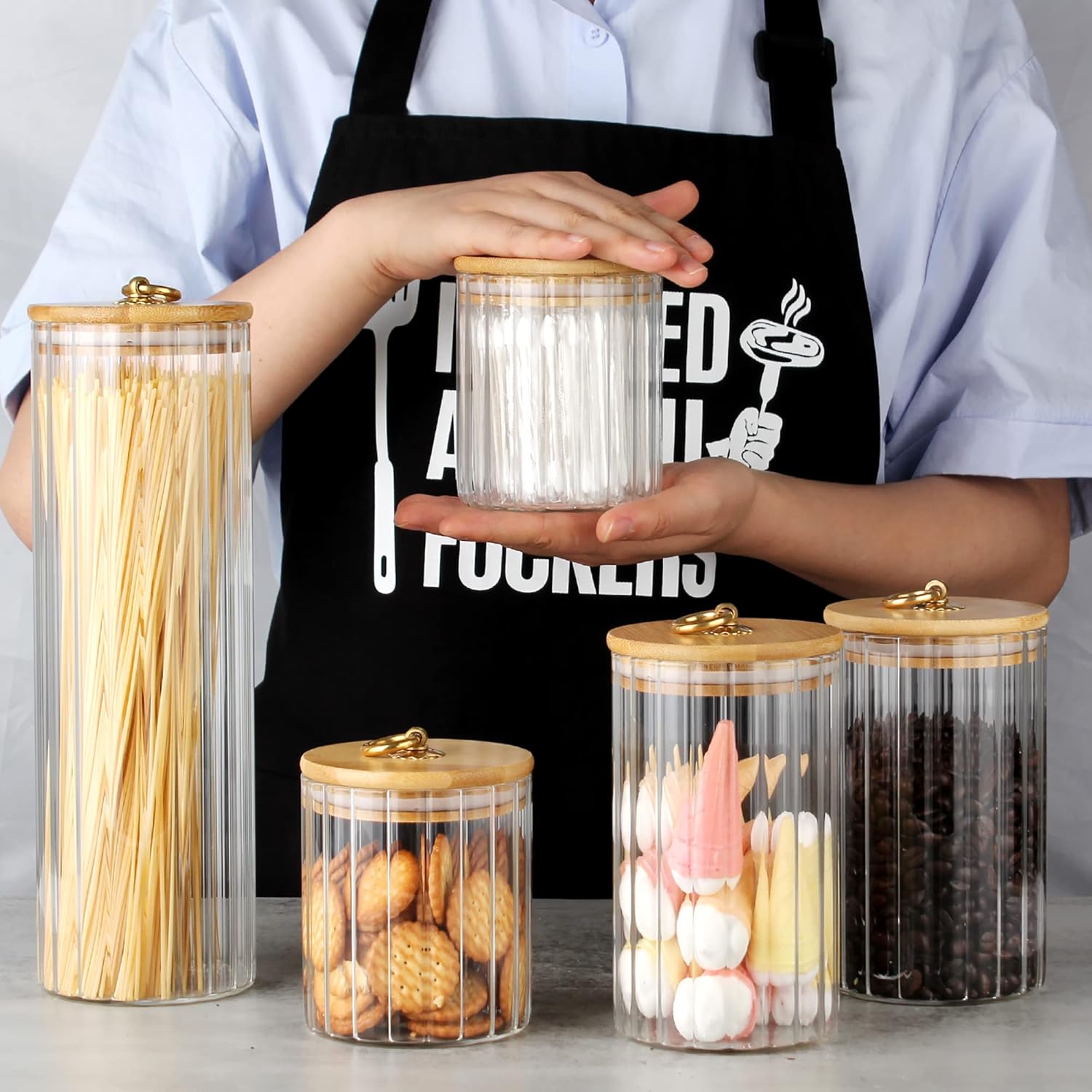 Glass Storage Jars Set of 5, D - Home Decor Glass review and price