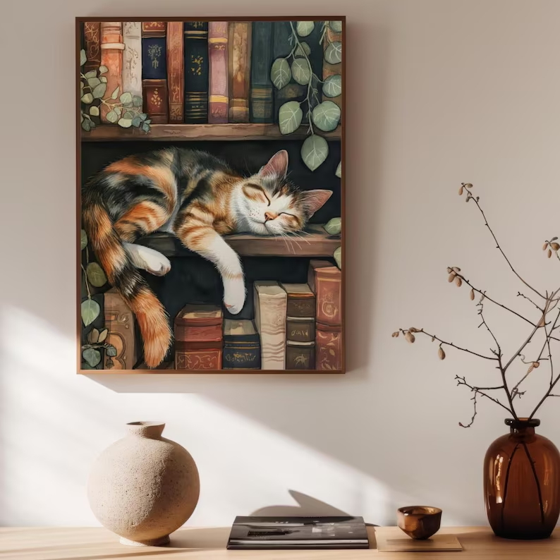 Cute Cat and Book Poster Victo - Watercolor Poster Print review and price