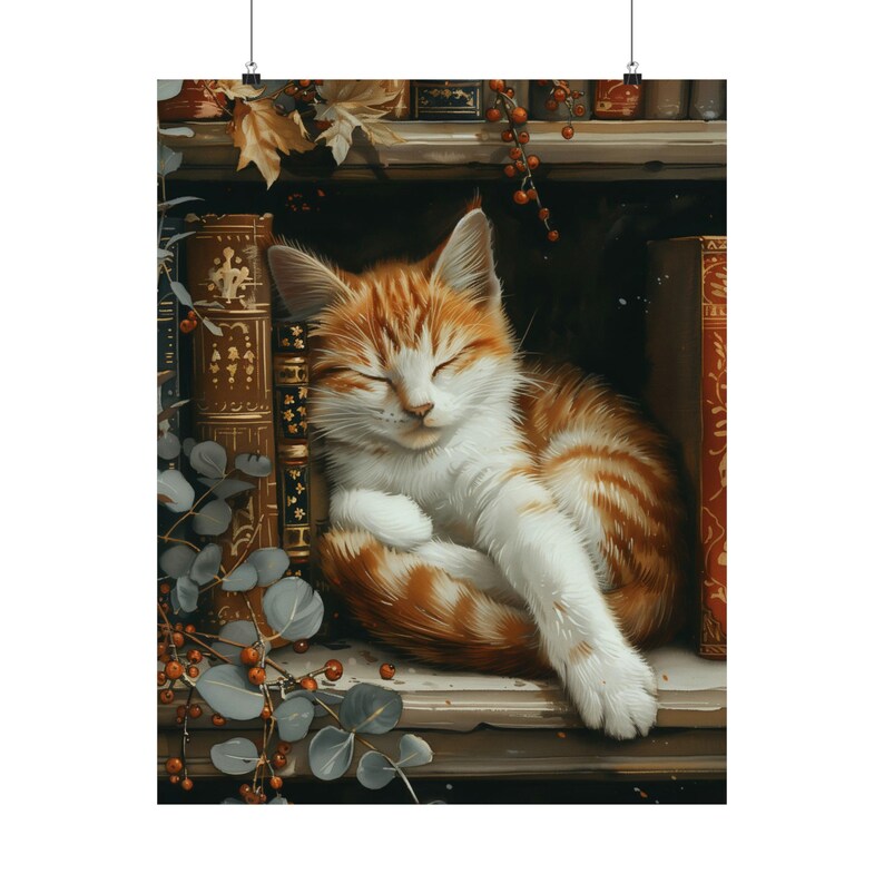 Cute Cat and Book Poster Victo - Watercolor Poster Print review and price