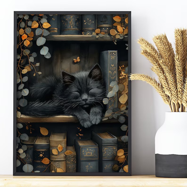 Cute Cat and Book Poster Victo - Watercolor Poster Print review and price