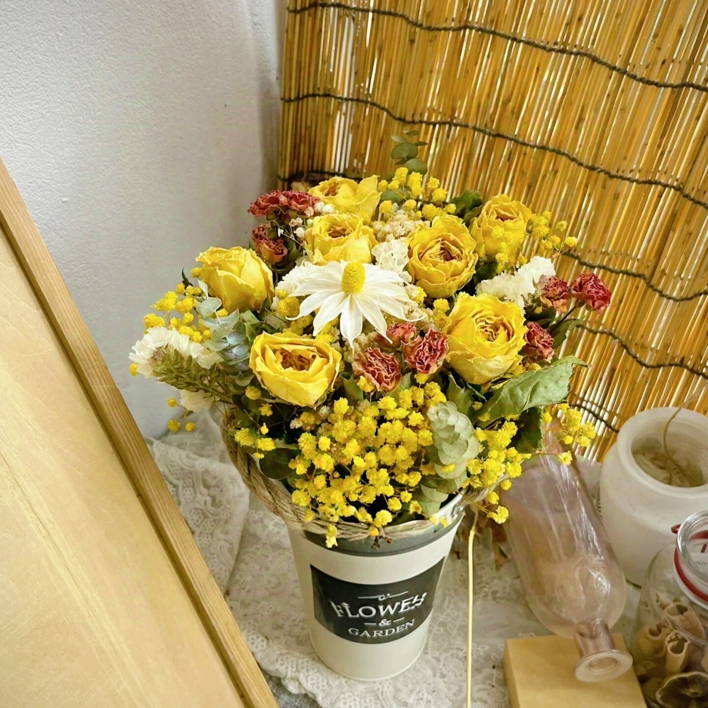 Natural Dried Yellow Rose & Ba - Home Decor Yellow review and price