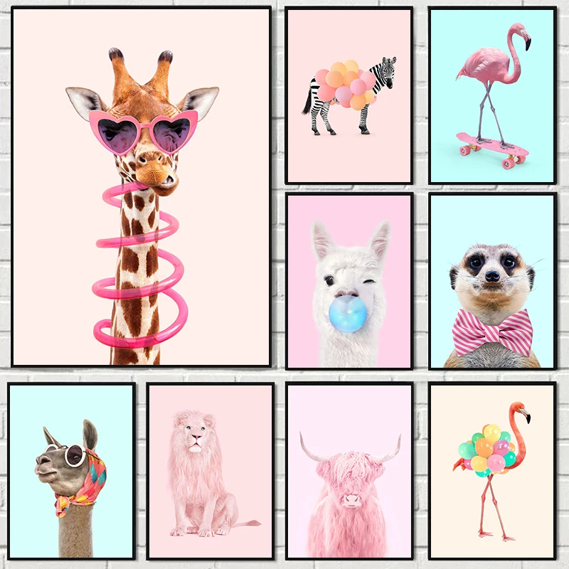 Funny Fashion Giraffe Zebra Fl - Watercolor Poster Print review and price