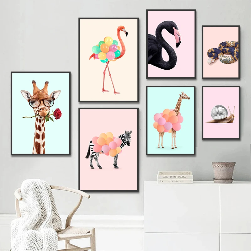 Funny Fashion Giraffe Zebra Fl - Watercolor Poster Print review and price
