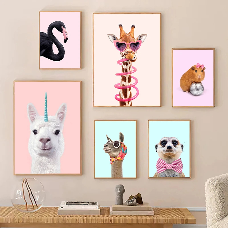 Funny Fashion Giraffe Zebra Fl - Watercolor Poster Print review and price