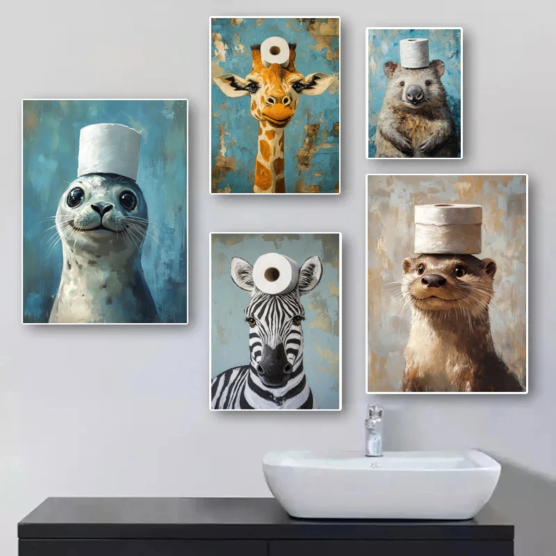 Cartoon Cute Funny Animals wit - Watercolor Poster Print review and price