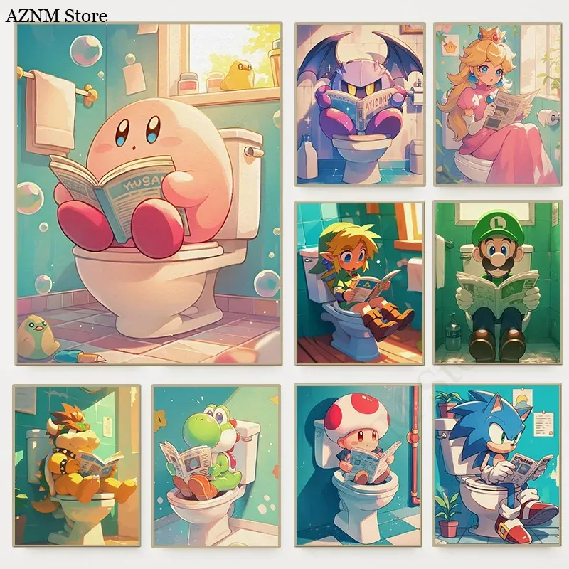 Funny Bathroom Cartoon Video G - Watercolor Poster Print review and price
