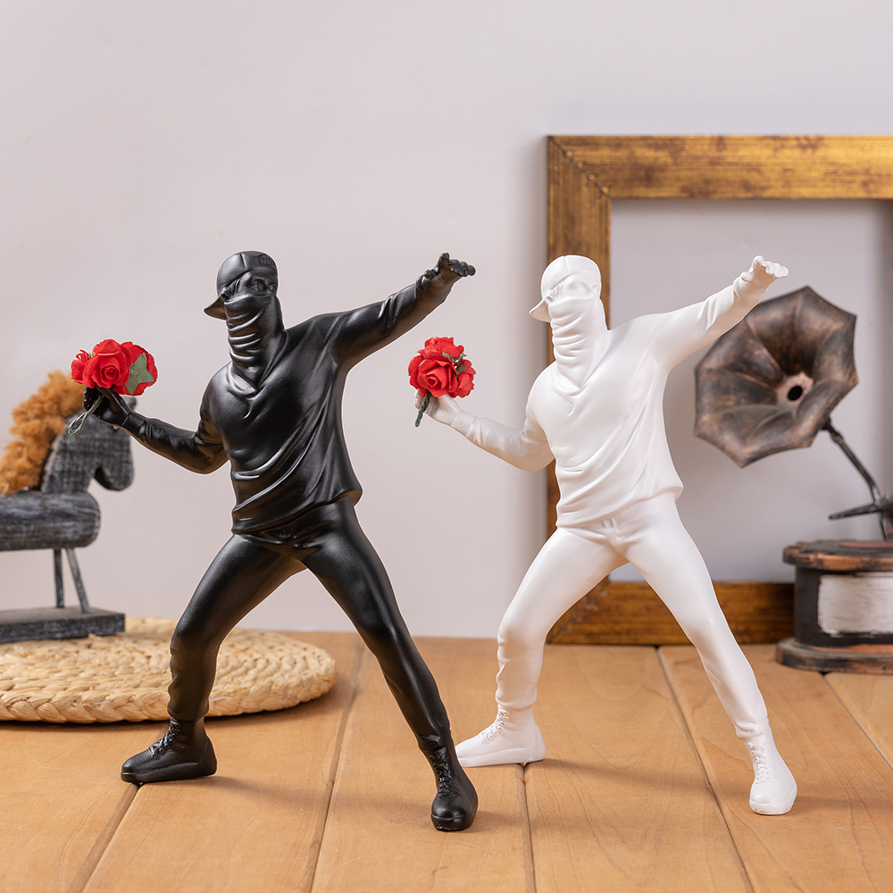 Banksy Throws Flowers Ornament - Abstract Sculpture Resin review and price