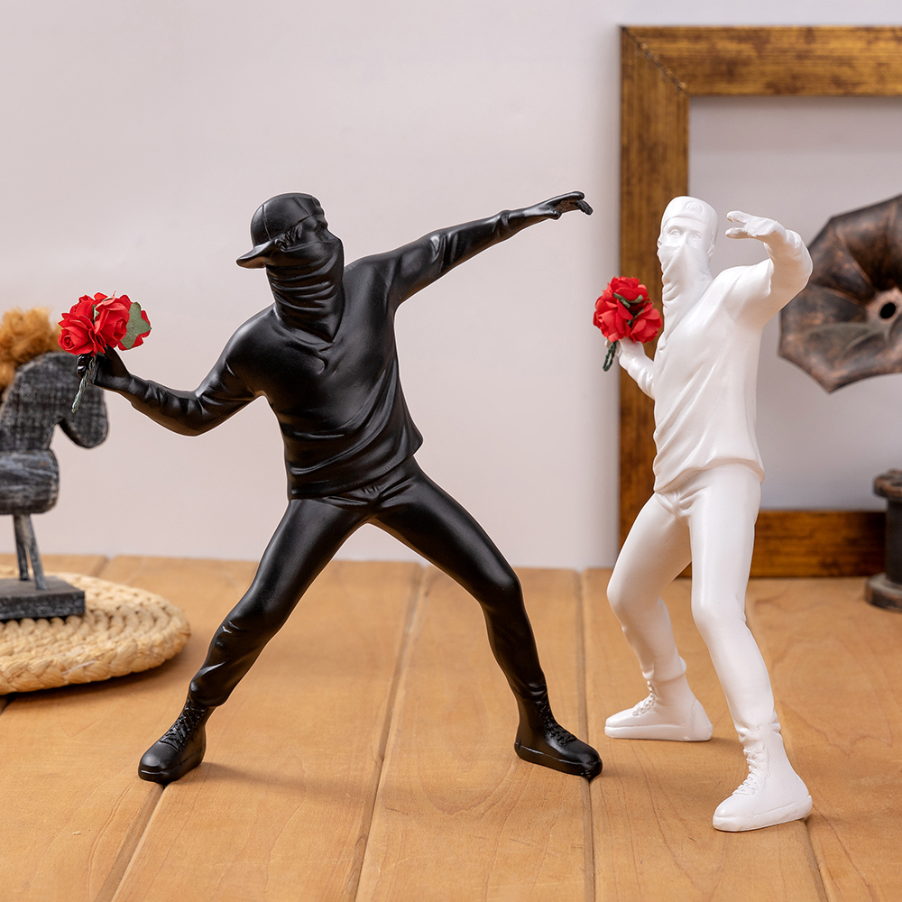 Banksy Throws Flowers Ornament - Abstract Sculpture Resin review and price