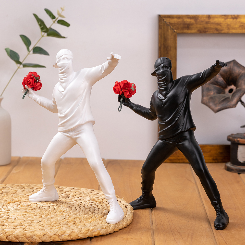 Banksy Throws Flowers Ornament - Abstract Sculpture Resin review and price