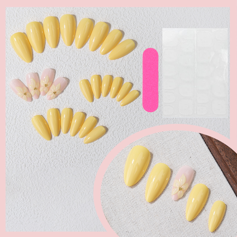 24PCS Yellow Almond Press On N - Home Decor Yellow review and price